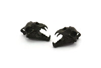 Black Tiger Skull, Oxidized Black Brass Tiger Skull Pendant (22x13x13mm) N0482 H1090