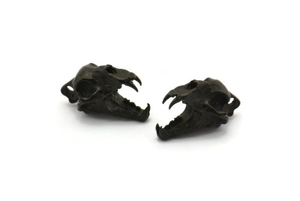 Black Tiger Skull, Oxidized Black Brass Tiger Skull Pendant (22x13x13mm) N0482 H1090