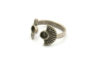 Silver Ring Settings, 3 Antique Silver Plated Brass Half Moon Ring With 2 Stone Setting - Pad Size 4mm E635 H0617