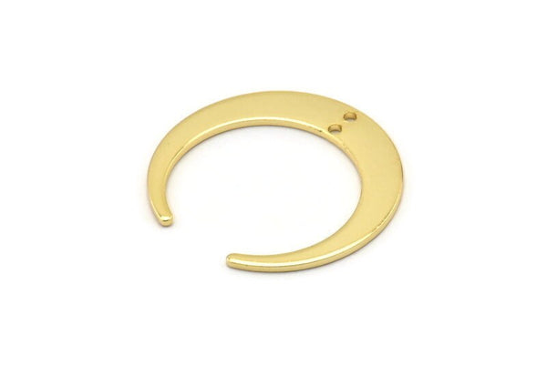 Gold Moon Charm, 2 Gold Plated Brass Crescent Moon Charms With 2 Holes, Pendants, Earrings, Findings (27.5x28.5x5x1mm) D1043 Q0791