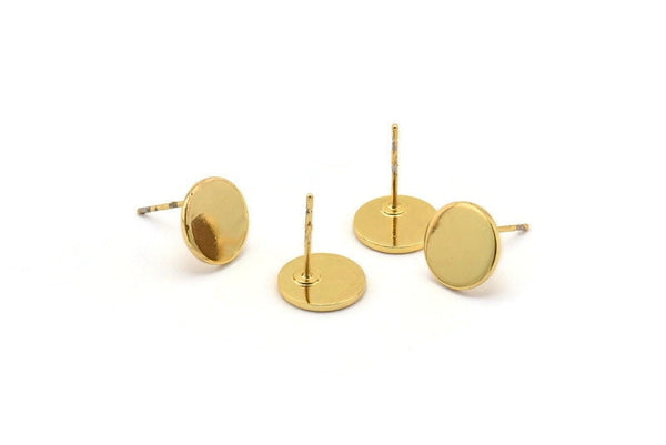 Gold Round Earring, 4 Gold Plated Brass Round Stud Earrings Findings (10x1mm) D861 A1232