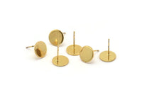 Gold Round Earring, 4 Gold Plated Brass Round Stud Earrings Findings (10x1mm) D861 A1232
