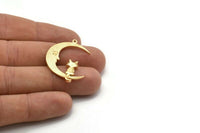 Gold Moon Charm, Gold Plated Brass Crescent Moon Charms With 1 Loop, Pendants (33x25x1.2mm) N1531