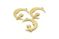 Gold Moon Charm, Gold Plated Brass Crescent Moon Charms With 1 Loop, Pendants (33x25x1.2mm) N1531