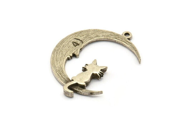 Silver Moon Charm, 2 Antique Silver Plated Brass Crescent Moon Charms With 1 Loop, Pendants (33x25x1.2mm) N1531