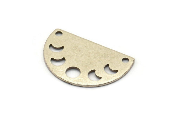 Silver Moon Charm, 10 Antique Silver Plated Brass Moon Phases Charms With 2 Holes (22x14x0.80mm) M01553