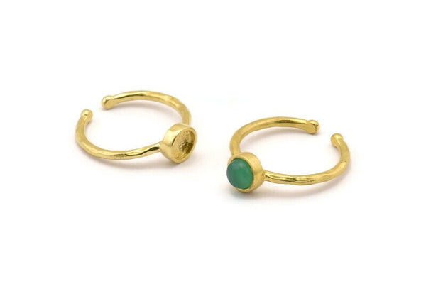 Brass Ring Settings, 4 Raw Brass Round Ring With 1 Stone Setting - Pad Size 5mm N1762