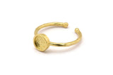 Brass Ring Settings, 4 Raw Brass Round Ring With 1 Stone Setting - Pad Size 6mm N1763