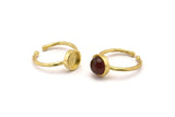 Brass Ring Settings, 4 Raw Brass Round Ring With 1 Stone Setting - Pad Size 7mm N1764