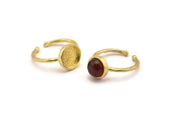 Brass Ring Settings, 4 Raw Brass Round Ring With 1 Stone Setting - Pad Size 9mm N1766