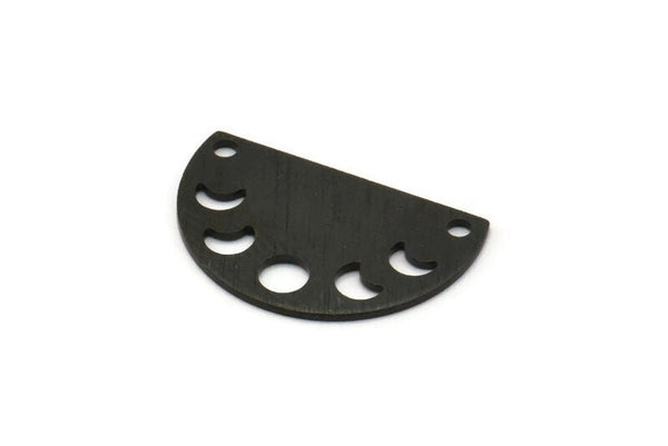 Siyah Ay Tılsımı, 2 Delikli 8 Dokulu Oksitlenmiş Siyah Pirinç Ay Evreleri Tılsımı (22x14x0,80 mm) M01560