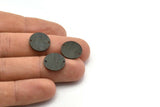 Black Cabochon Tag, 12 Textured Oxidized Black Brass Round Charms With 2 Holes, Stamping Tags (14x0.80mm) M01586