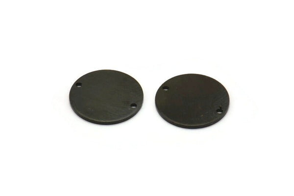 Siyah Kabaşon Etiket, 2 Delikli 12 Oksitlenmiş Siyah Pirinç Yuvarlak Tılsım, Damgalama Etiketleri (14x0,80 mm) M01593