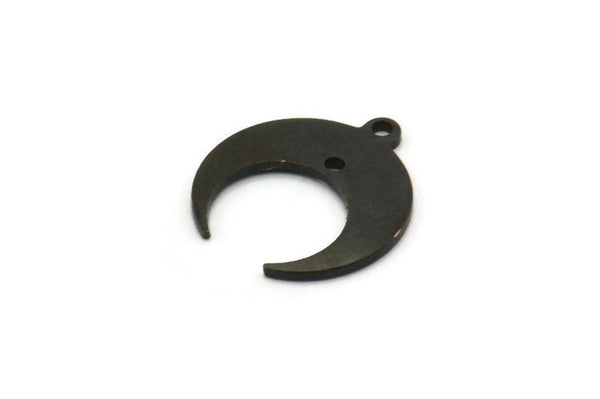 Siyah Ay Tılsımı, 1 Döngü ve 1 Delikli 12 Oksitlenmiş Siyah Pirinç Hilal, Küpeler (16x14x0,80 mm) M01570