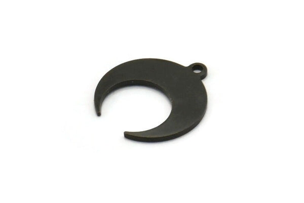 Siyah Ay Tılsımı, 1 Döngülü 12 Oksitlenmiş Siyah Pirinç Hilal, Küpeler (16x14x0,80 mm) M01569 H0927