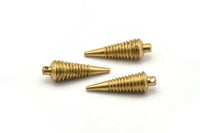 Raw Brass Spike, 5 Raw Brass Spike Tribal Pendants With 1 Loop (27x8mm) A0759