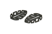 Siyah Yaprak Tılsımı, 2 Delikli 4 Oksitlenmiş Siyah Pirinç Yaprak Tılsımı, Yaprak Tılsımı Küpeleri (30x20x0,80 mm) M01678