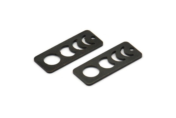 Siyah Dikdörtgen Charm, 1 Delikli 8 Oksitlenmiş Siyah Pirinç Ay Evreleri Charm'ı (25x10x0,80 mm) M01992 H0952