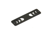 Siyah Dikdörtgen Charm, 2 Delikli 6 Oksitlenmiş Siyah Pirinç Ay Evreleri Charm'ı (40x10x0,80 mm) M01828