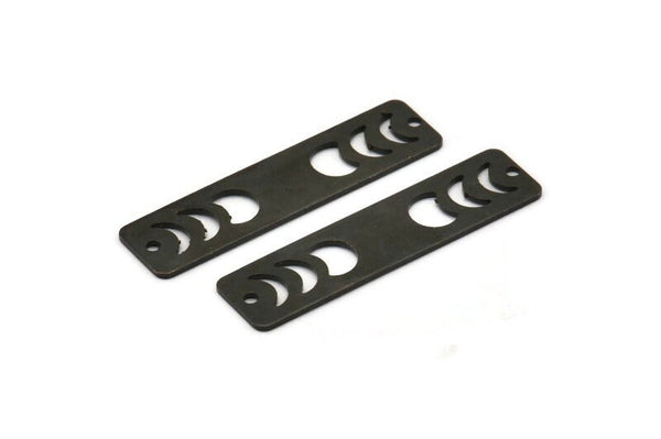 Siyah Dikdörtgen Charm, 2 Delikli 6 Oksitlenmiş Siyah Pirinç Ay Evreleri Charm'ı (40x10x0,80 mm) M01828