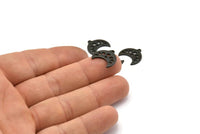 Siyah Ay Tılsımı, 1 Döngü ve 1 Delikli 12 Oksitlenmiş Siyah Pirinç Hilal Evreleri Tılsımı (15x9x1mm) M01993 H0972