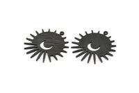 Siyah Güneş Tılsımı, 1 Döngülü 4 Dokulu Oksitlenmiş Siyah Pirinç Güneş ve Hilal Tılsımı, Bulgular (29x28x0,80 mm) M02009