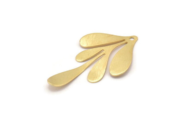 Gold Leaf Charm, 2 Textured Gold Plated Brass Leaf Charm Earrings With 1 Hole, Findings (46x26x0.60mm) D846 Q1120