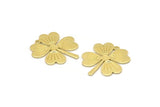 Brass Leaf Charm, 10 Raw Brass Four Leaf Clover Charms With 1 Hole, Charm Earrings (21x19x0.70mm) M02859