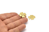 Brass Leaf Charm, 10 Raw Brass Four Leaf Clover Charms With 1 Hole, Charm Earrings (21x19x0.70mm) M02859