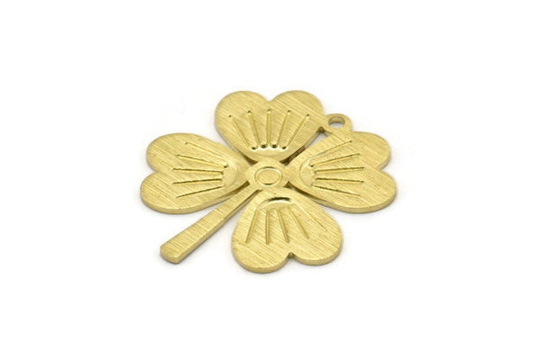 Brass Leaf Charm, 6 Textured Raw Brass Four Leaf Clover Charms With 1 Hole, Charm Earrings (27x25x0.80mm) M02862