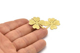 Brass Leaf Charm, 6 Textured Raw Brass Four Leaf Clover Charms With 1 Hole, Charm Earrings (27x25x0.80mm) M02862