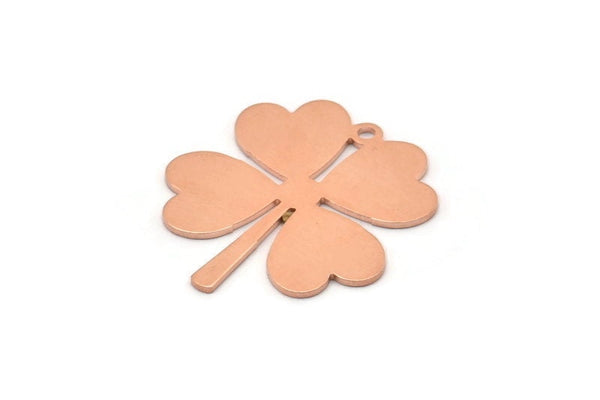 Bakır Yaprak Tılsımı, 1 Delikli 4 Ham Bakır Dört Yapraklı Yonca Tılsımı, Tılsım Küpeleri (27x25x0,80 mm) M02857