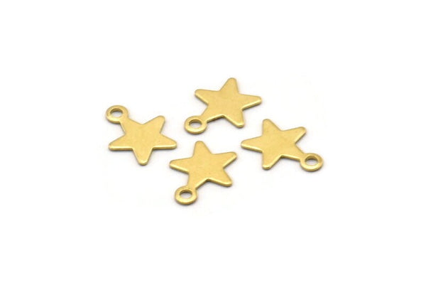 Brass Star Charm, 100 Raw Brass Star Tags (8x10mm) A0261