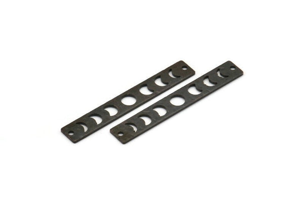 Siyah Dikdörtgen Charm, 2 Delikli 10 Çekiçlenmiş Oksitlenmiş Siyah Pirinç Ay Evreleri Charm'ı, Damgalama Boşlukları (40x6x0,80 mm) M01515 H0209