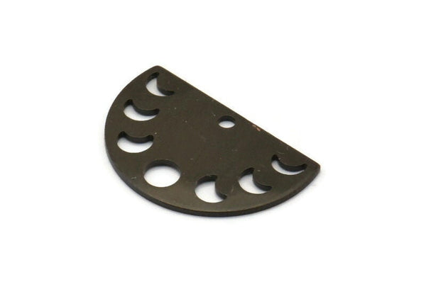 Siyah Ay Tılsımı, 1 Delikli 10 Oksitlenmiş Siyah Pirinç Ay Evreleri Tılsımı (22x14x0,80 mm) M01547