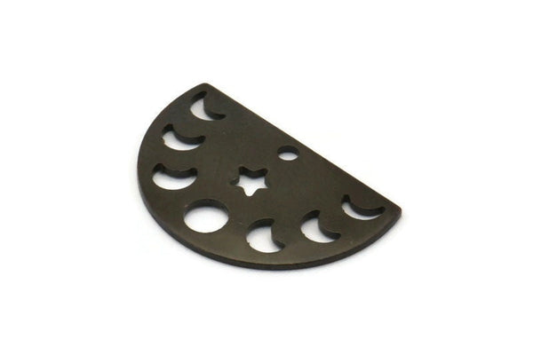 Siyah Yıldız Charm, 1 Delikli 8 Oksitlenmiş Siyah Pirinç Ay Evreleri Charm (22x14x0,80 mm) M01545