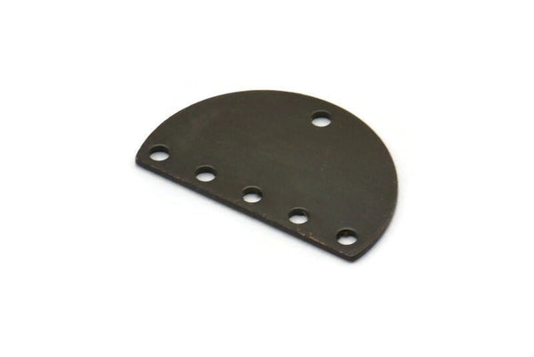 Yarım Daire Charm, 6 Delikli 8 Oksitlenmiş Siyah Pirinç Yarım Ay Bağlantı Parçası (22x14x0,80 mm) M01548