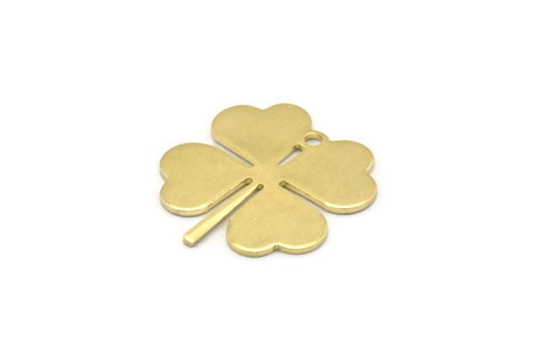 Brass Leaf Charm, 8 Raw Brass Four Leaf Clover Charms With 1 Hole, Charm Earrings (22x20x0.80mm) A2251