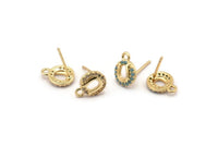Gold Round Earring, 4 Gold Plated Brass Round Stud Earrings With 1 Loop (10x8mm) SY0204