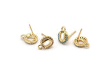 Gold Round Earring, 4 Gold Plated Brass Round Stud Earrings With 1 Loop (10x8mm) SY0204