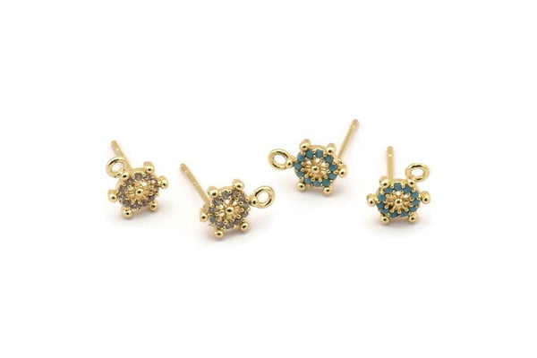Gold Rudder Earring, 4 Gold Plated Rudder With 1 Loop, Cubic Zircon, CZ Pave Rudder Earring, Zircon Stud Earrings (10x7mm) SY0208