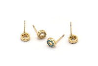 Gold Round Earring, 4 Gold Plated Brass Round Stud Earrings (6mm) SY0207