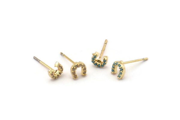 Gold Horseshoe Earring, 4 Gold Plated Brass Horseshoe Shaped Stud Earrings (6x6mm) SY0209