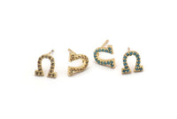Gold Horseshoe Earring, 4 Gold Plated Brass Horseshoe Shaped Stud Earrings (9x9mm) SY0206