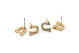 Gold Horseshoe Earring, 4 Gold Plated Brass Horseshoe Shaped Stud Earrings (9x9mm) SY0206