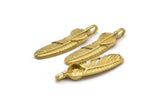 Brass Feather Pendant, 6 Raw Brass Feather Charms, Feather Pendants (35x8mm) N0415