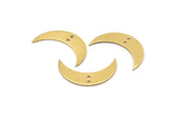 Brass Crescent Charm, 10 Raw Brass Moons With 2 Holes (30x8x0.80mm) D0057