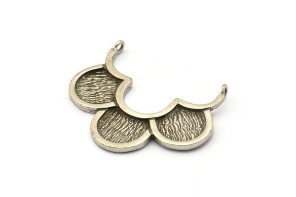 Silver Flower Pendant, Textured Antique Silver Plated Brass Half Flower Pendant With 2 Loops, Earrings, Charms (39x13x1.7mm) BS 1957