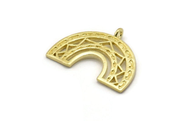 Brass Charm, 4 Raw Brass, Brass Pendants, Charm Pendants, Brass Semi Circle Charms With 1 Loop (24x18x1.2mm) N1473