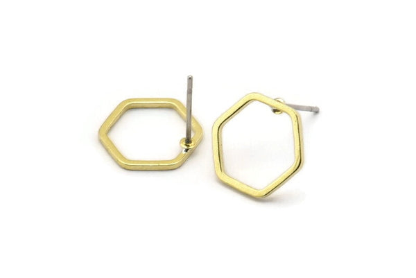 Brass Hexagon Earring, 12 Raw Brass Hexagon Stud Earrings (12mm) BS 1221 A1134